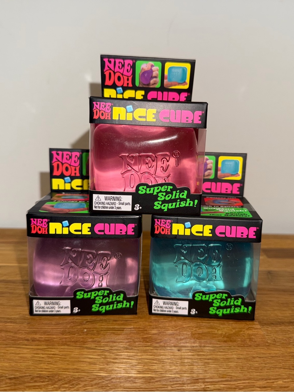 Set of 3 - NeeDoh Nice Cube Set – Blue, Pink, Purple Squishy Sensory Fidget